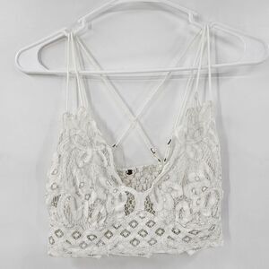 Free people bralette bra lace medium stretch floral white